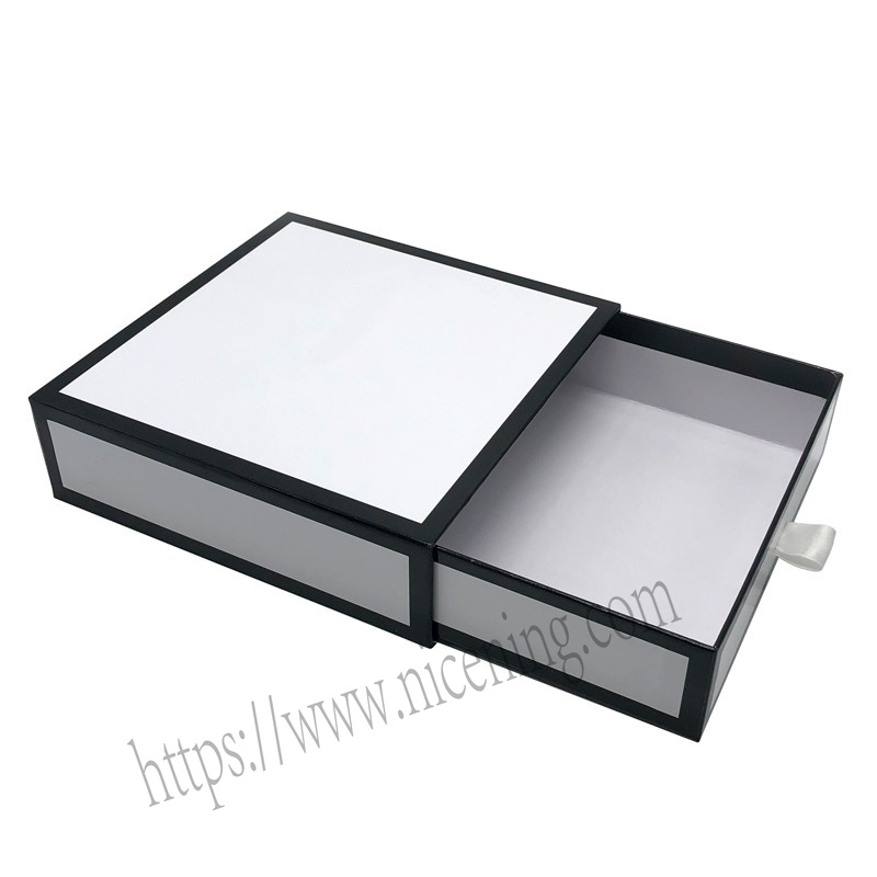 Custom- Black- Logo- Printed- Jewelry- Wallet- Box- Gift- Belt- Boxes- With- Black- Line- Drawer- Box- packaging- With- Shorth- Ribbon -Tie .www.nicening.com