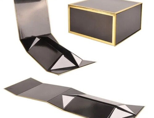 Folding Recycled Paper Gift Packaging Collapsible Magnetic Closure Custom Logo Gift Packaging Box With Gold line  edge  www.nicening.com