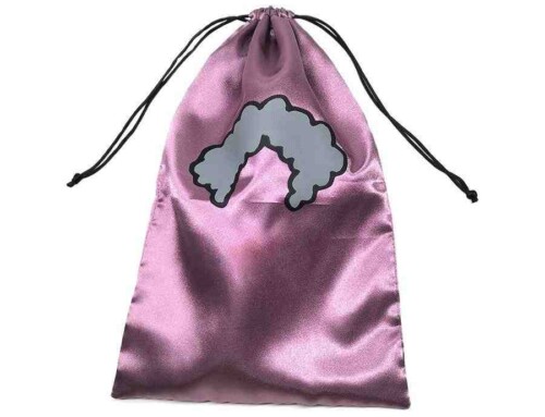 Custom logo Purple Silk Satin Drawstring Bag for Packaging Hair Extensions Bundles Wigs Pouches with Drawstring