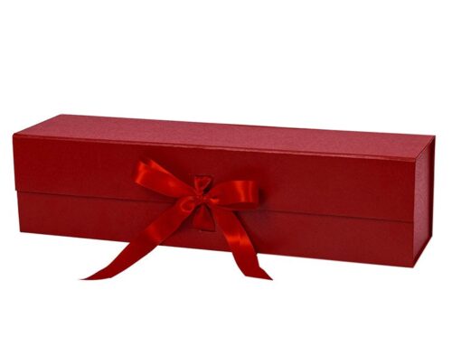 Large red rectangular magnetic closure folding unbrella box with satin ribbon