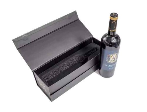 Wine Liquor Bottle Presents Magnetic Collapsible Black Gift Box With Eva Foam Insert