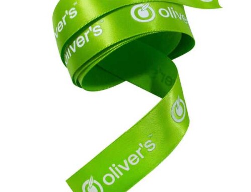 Custom Laminated Ribbon | Printed Green Satin Ribbon With White Logo