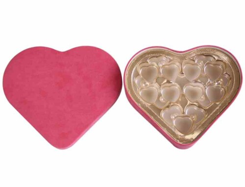 Custom Pink Velvet Heart Shape Cardboard Boxes with Blister Tray For Chocolate Gift