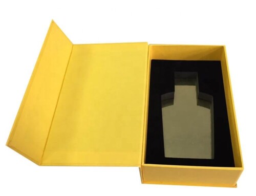 Luxury Yellow fancy texture paper Perfume Book shape Box with EVA Velvet Inserts