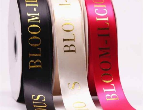 Small MOQ  Custom red satin printed ribbon with gold foil logo stamping